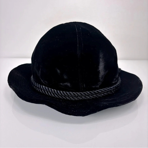 Yves Saint Laurent Vintage‎ Black Velvet Rope Detail Floppy Hat - Picture 4 of 10
